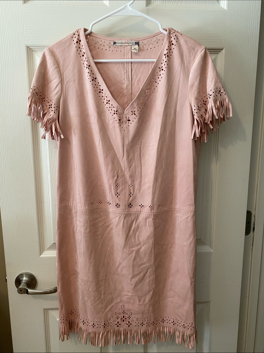 Chelsea & Violet Blush Pink Fringe Suede Mini Dress